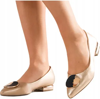 Dámské baleríny BALERÍNKY Dámské Na Nízkém Klínku Nazouvací KOŽENÁ STÉLKA Zlaté vel. 40