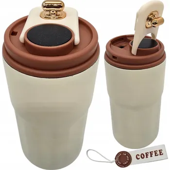 Termoska TERMOHRNEK S UKAZATELEM TEPLOTY TERMOSKA BÉŽOVÁ HNĚDÁ + ZÁVĚSKA 420 ML