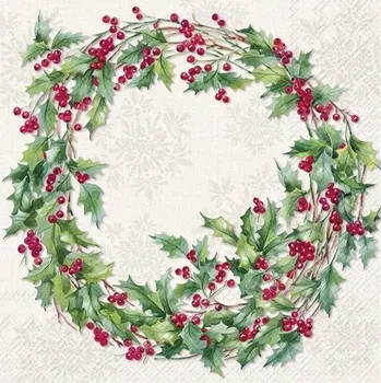 Papírový kapesník ihr Vánoční ubrousky CESMÍNOVÝ VĚNEC - 33x33cm, 20ks, 3vrstvé v150080