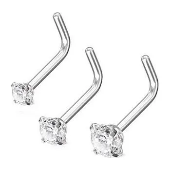 Piercing N0170-02 Zahnutý piercing do nosu, čirý kamínek