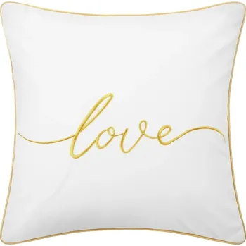 Povlečení POVLEČENÍ NA DEKORAČNÍ POLŠTÁŘ GLAMOUR 45x45 LOVE BÍLÁ ZLATÁ