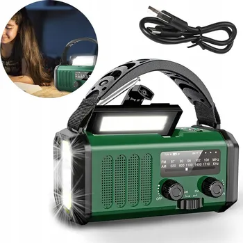 Powerbanka 10000mAh Solární nouzové rádio s AM/FM, předpovědí počasí, SOS, USB nabíječkou a kompasem