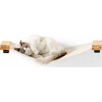 Nástěnná houpací síť pro kočky 91 x 33 cm z masivního dřeva s policemi