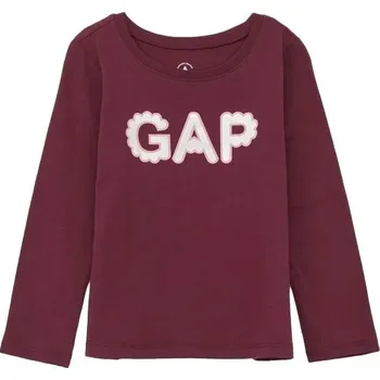 Dívčí tričko s dlouhým rukávem GAP V-FRCH LOGO 5YRS Vínová, Růžová
