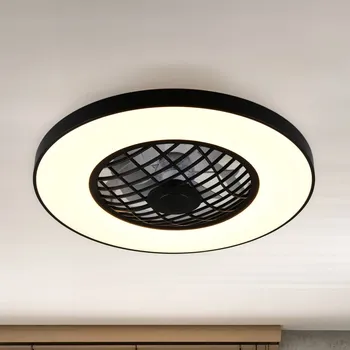 Lampička Reality Leuchten LED ventilátor Linköping tichý CCT RGB dálkové ovládání reproduktor - Ø připojovací skříňka 22 cm černá, bílá LED 45 W celkem - Doprava zdarma