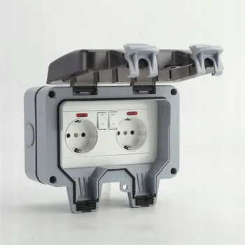 Elektrická zásuvka DVOJITÁ VENKOVNÍ VODOTĚSNÁ ZÁSUVKA ZAHRADNÍ S VYPÍNAČEM IP66