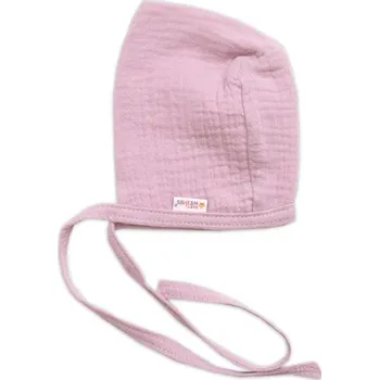 Kojenecká čepice Mušelínová čepička na zavazování bonetka Girl, Hand Made, pudrová, růžová, vel. 56