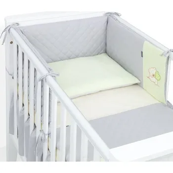 Mantinel s povlečením do postýlky, 3D sada, Teddy výšivka, 120x90 cm, zelená, šedá