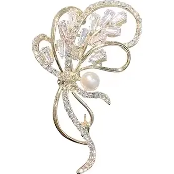 Brož B-TOP Pozlacená brož ve tvaru elegantní kytice se stuhami