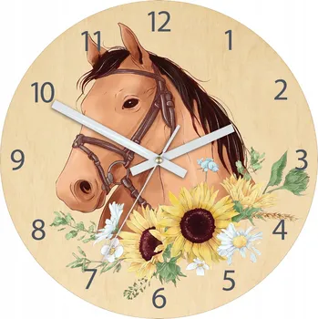 Hodiny Březové hodiny s motivem koně, nástěnné akrylové hodiny Kůň hnědý Kulatý
