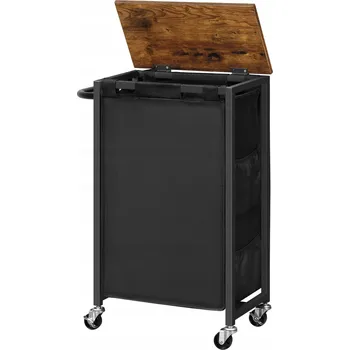 Koš na prádlo HOOBRO Koš na prádlo s víkem na kolečkách 43L Vintage hnědá/černá