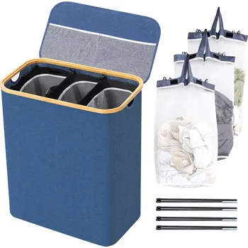 Koš na prádlo Koš na prádlo 3 přihrádky 145L XXL Modrý