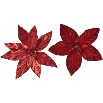 Vánoční dekorace Vánoční hvězda červená sametová s brokátovým zdobením 11 cm