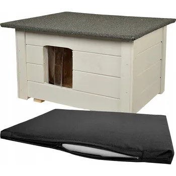 Pelíšek pro psa Zateplená dřevěná bouda světle šedá, robustní + pelíšek pro psa kočku