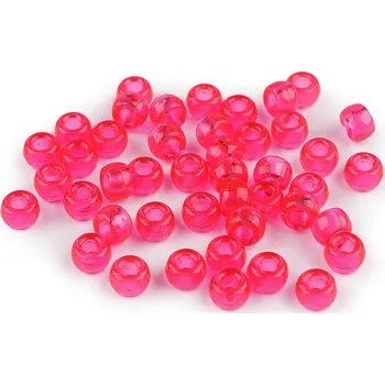 Dětské navlékací korálky Plastové korálky s velkým průvlekem 9x6 mm, velké, 4 růžová korálová