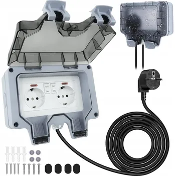 Elektrická zásuvka DVOJITÁ VENKOVNÍ ZÁSUVKA ELEKTRICKÁ ZAHRADNÍ VODOTĚSNÁ 250V IP66