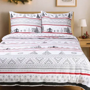 Povlečení Povlečení vánoční 160x200 FLANELOVÉ BAVLNĚNÉ S CHLOUPKEM stromečky šedé pozadí