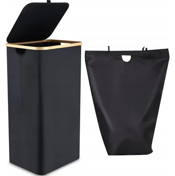 Koš na prádlo BAMBUSOVÝ KOŠ NA PRÁDLO S VÍKEM 100L S UCHEM A VLOŽKOU ČERNÝ