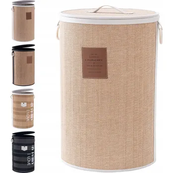 Koš na prádlo MUZILIFE Bambusový koš na prádlo 75L s víkem, skládací, s úchyty