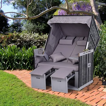 Zahradní sestava Luxusní polyratanová sestava se sklopnou střechou | šedá