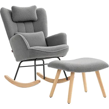 Křeslo Relaxační houpací křeslo s bederním polštářem | tmavě šedé