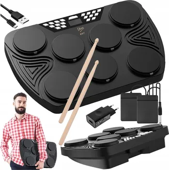 Bicí sada V-TONE ED7 přenosná elektronická bicí souprava 7 padů pedály paličky reproduktory