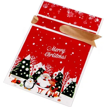 Sáček s atlasovou stuhou vánoční 12x17,5 cm, barva 3 červená