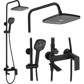 Sprchový set Nástěnný Sprchový set Rea Storm černý s dešťovou sprchou + sprchová hlavice