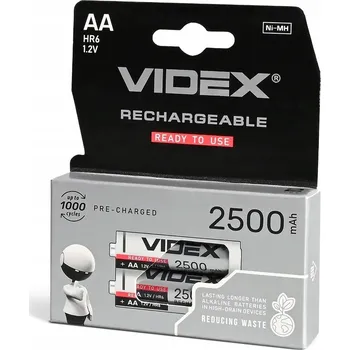 Článková baterie Dobíjecí Nabíjecí Baterie 2 ks AA Ni-MH Tužkové Baterie 1,2 V Výkonné 2500 mAh Videx