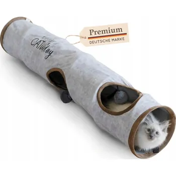 Hračka pro kočku Tunel pro kočky KaraLuna Premium 120 x 24 cm se 3 otvory po stranách Šedý Sk
