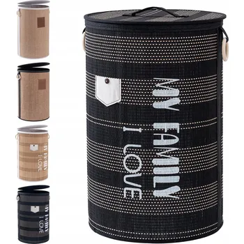 Koš na prádlo MUZILIFE Bambusový koš na prádlo 75L skládací s uchem, černý