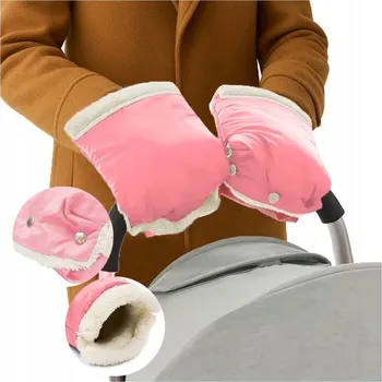 Kočárek Růžový návlek na ruce / rukavice na kočárek, sáňky, zateplený s kožíšek na zimu