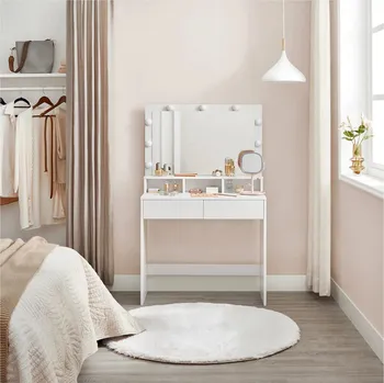 Ložnice Toaletní stolek s 9 LED žárovkami | bílý