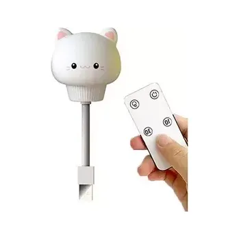Noční světlo USB noční lampička Kitten, 3 režimy svícení, ovladač, časovač, bílá