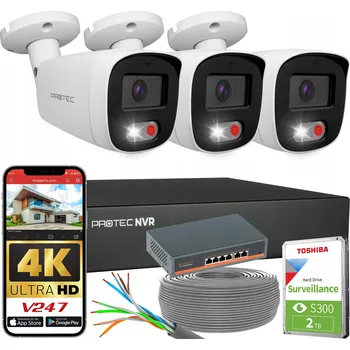 IP kamera Sada 3 IP PoE kamer 8 Mpx 4K, PoE Switch, Detekce osob a vozidel, HDD 2TB