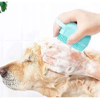 Kosmetika pro psa KARTÁČ DO KOUPELE A MYTÍ PSA, KOČKY S DÁVKOVAČEM NA ŠAMPON NEBO TEKUTÉ MÝDLO, SILIKONOVÝ