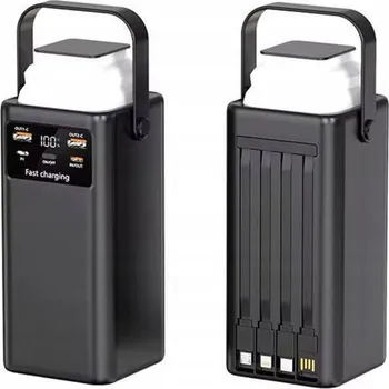 Powerbanka Powerbanka 50000 mAh černá USB C 66W s kabely a svítilnou