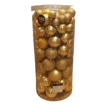 Vánoční dekorace Vánoční plastové vánoční baňky 100 ks ZLATÉ vánoční koule na stromeček sada