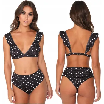 Dámské plavky DVOUDÍLNÉ PLAVKY BIKINI RETRO VZHLED TEČKY VYSOKÝ PAS VELIKOST M