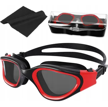 Plavecké brýle HOTSRACE Plavecké brýle proti zamlžování UV pro dospělé ČERNO-ČERVENÉ