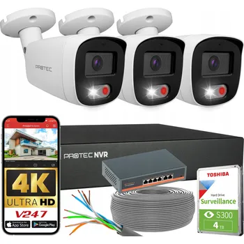 IP kamera Sada 3 IP PoE kamer 8 Mpx 4K, PoE Switch, Detekce lidí a vozidel, HDD 4 TB