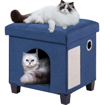 Modrá Jeskyně Taburet pro kočky s Škrabadlem a Otvorem STYLOVÁ 37x32x36
