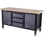 Dílenský ponk s dřevěnou pracovní deskou, 3 zásuvky, 2 skříňky - TSK7523-LS