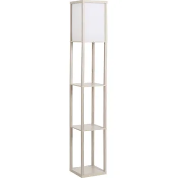 Stojací lampa HOMCOM Stojací lampa se 3 policemi Stojací lampa, interiérové osvětlení, E27, do 40W, E1-MDF, akryl, dub+bílá, 26x26x160 cm| Aosom