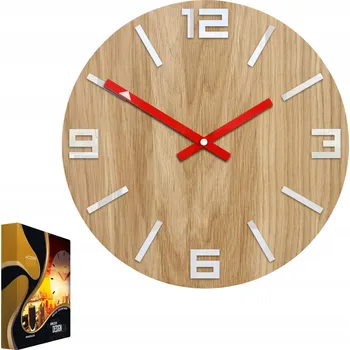 Hodiny Nástěnné hodiny dřevěné dubové akrylové Arabic Wood White&Red Kulatý