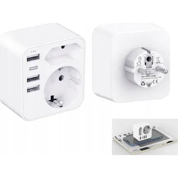 Elektrická zásuvka Adaptér do zásuvky USB 6v1 se 3 USB nabíječkami a 1 portem TYPE-C