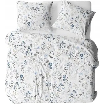 Povlečení Povlečení z luxusního saténu 160x200 bílá modrá šedá letní louka