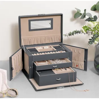 Šperkovnice Přenosná šperkovnice 26 x 17 x 18 cm | šedá