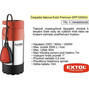 Čerpadlo Čerpadlo Extol Premium (8895008) 4-stupňové, 1000 W, 6000 l/hod.