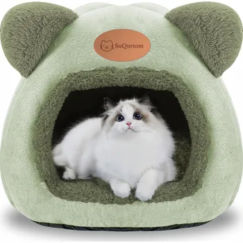 Pelíšek pro kočku Kočičí Zelený Domeček Pelíšek s Odstávajícími Ušima Stan 36 x 36 cm